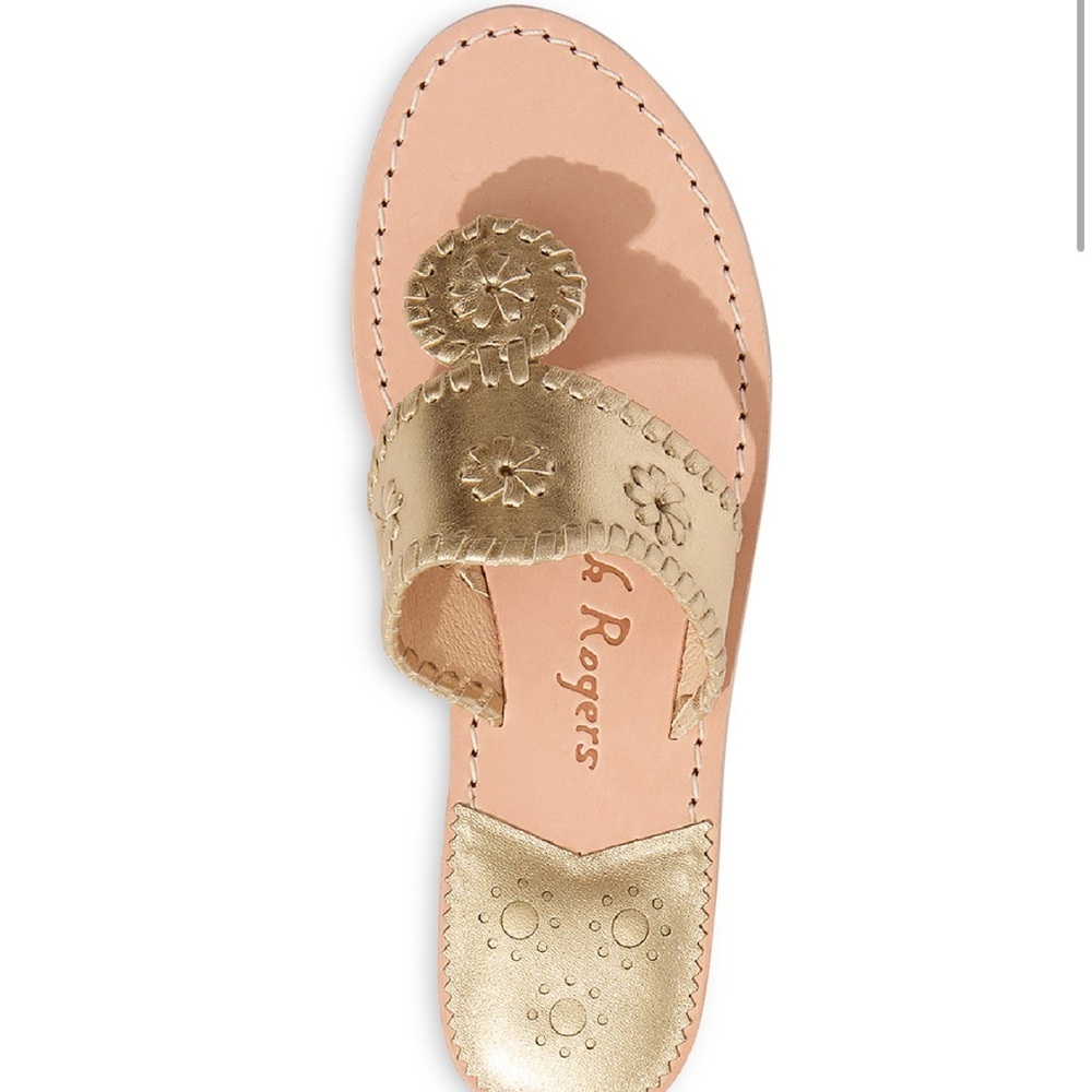 Jack Rogers Whipstitch Slip On Thong Slide Sandals Gold Platinum - Picture 2 of 6
